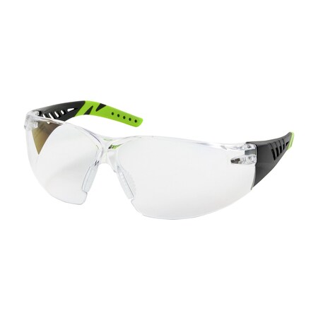 Pip Rimless Safety Glasses with Black / Lime Green Temples, Clear Lens and Anti-Reflective / 250-36-1010